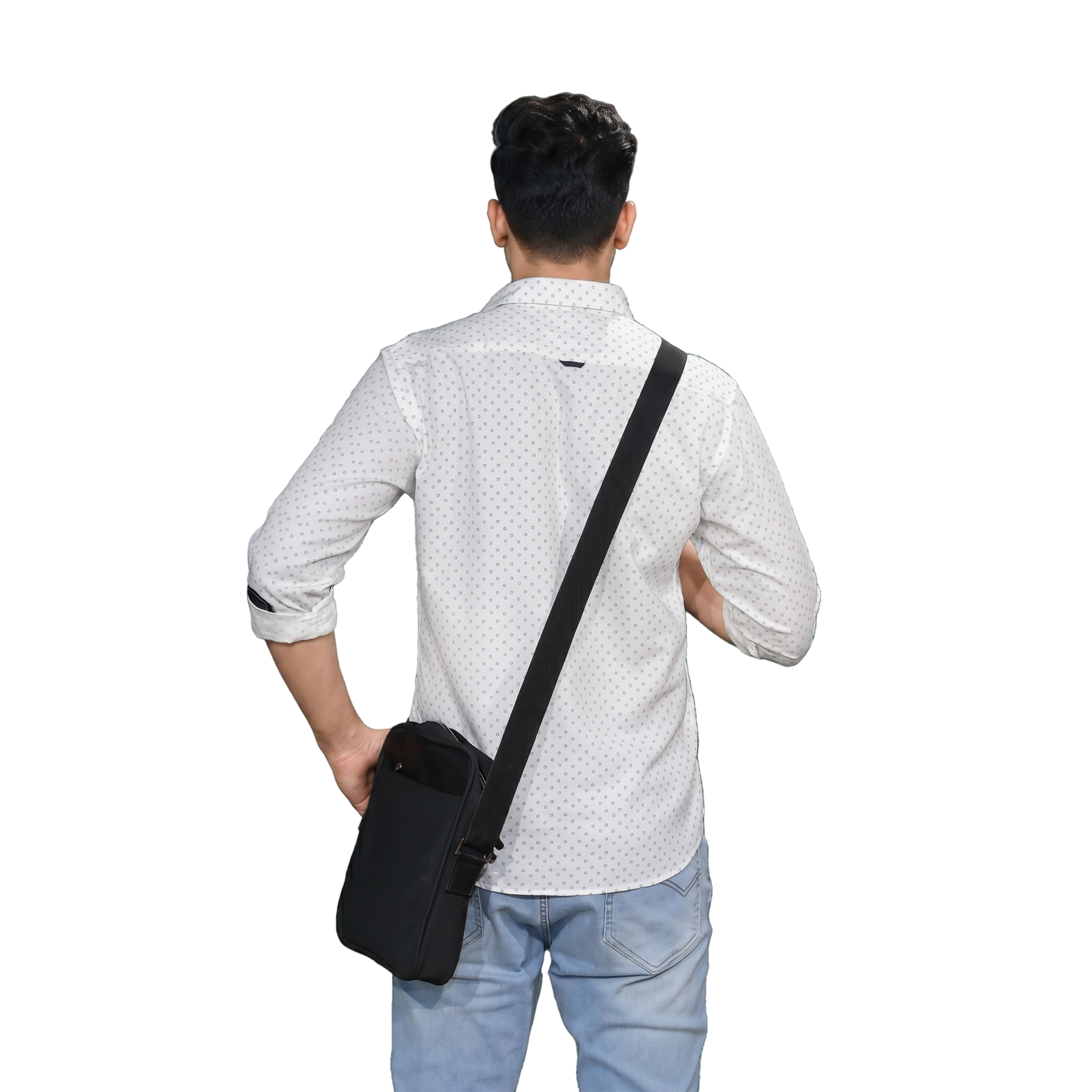 White Micro Print Casual Shirt