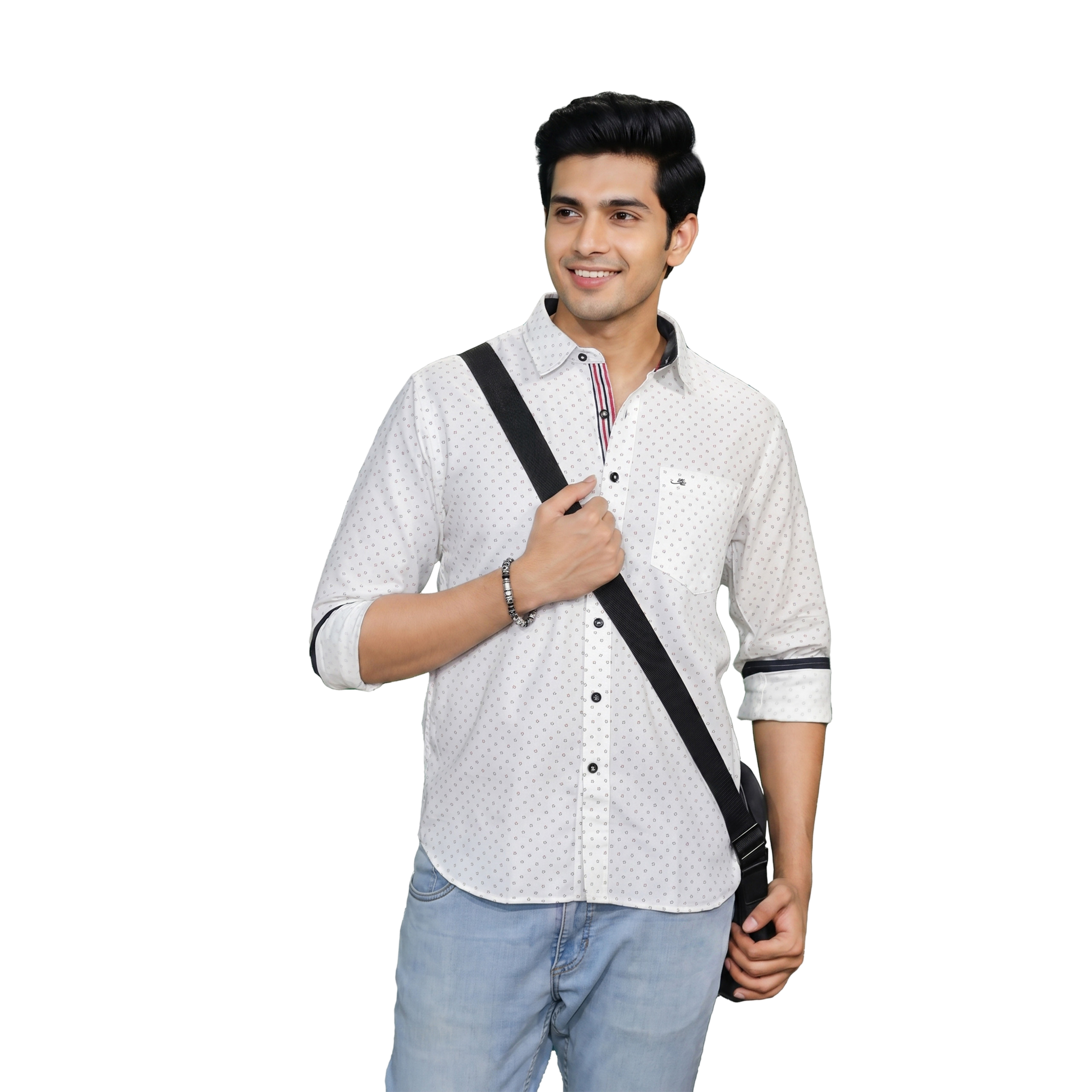 White Micro Print Casual Shirt