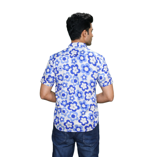நீல மலர் அச்சு குட்டைக்கை சாதாராண சட்டை