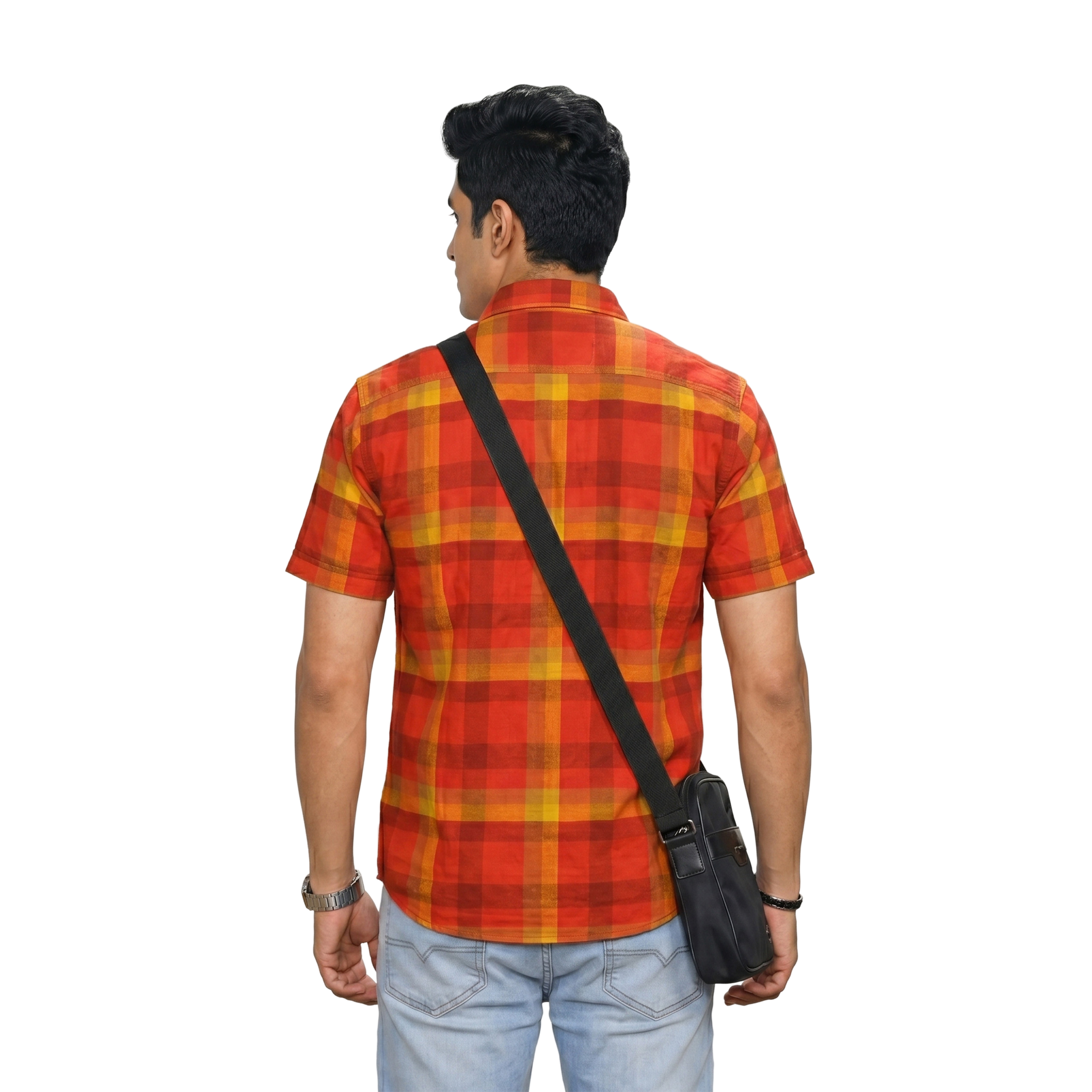 ஆரஞ்சு சிகப்பு கட்டம்போட்ட குட்டைக்கை சட்டை