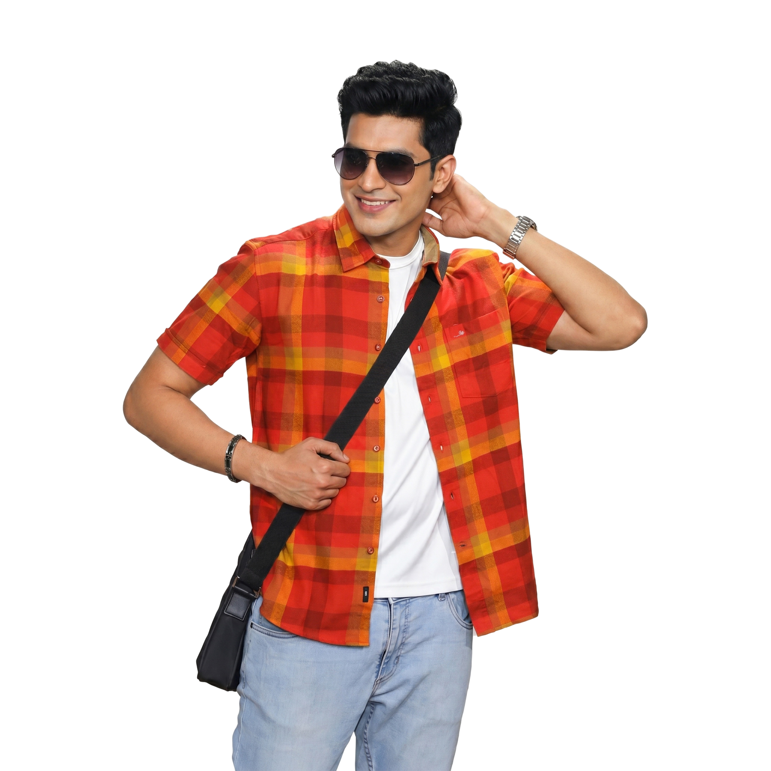 ஆரஞ்சு சிகப்பு கட்டம்போட்ட குட்டைக்கை சட்டை