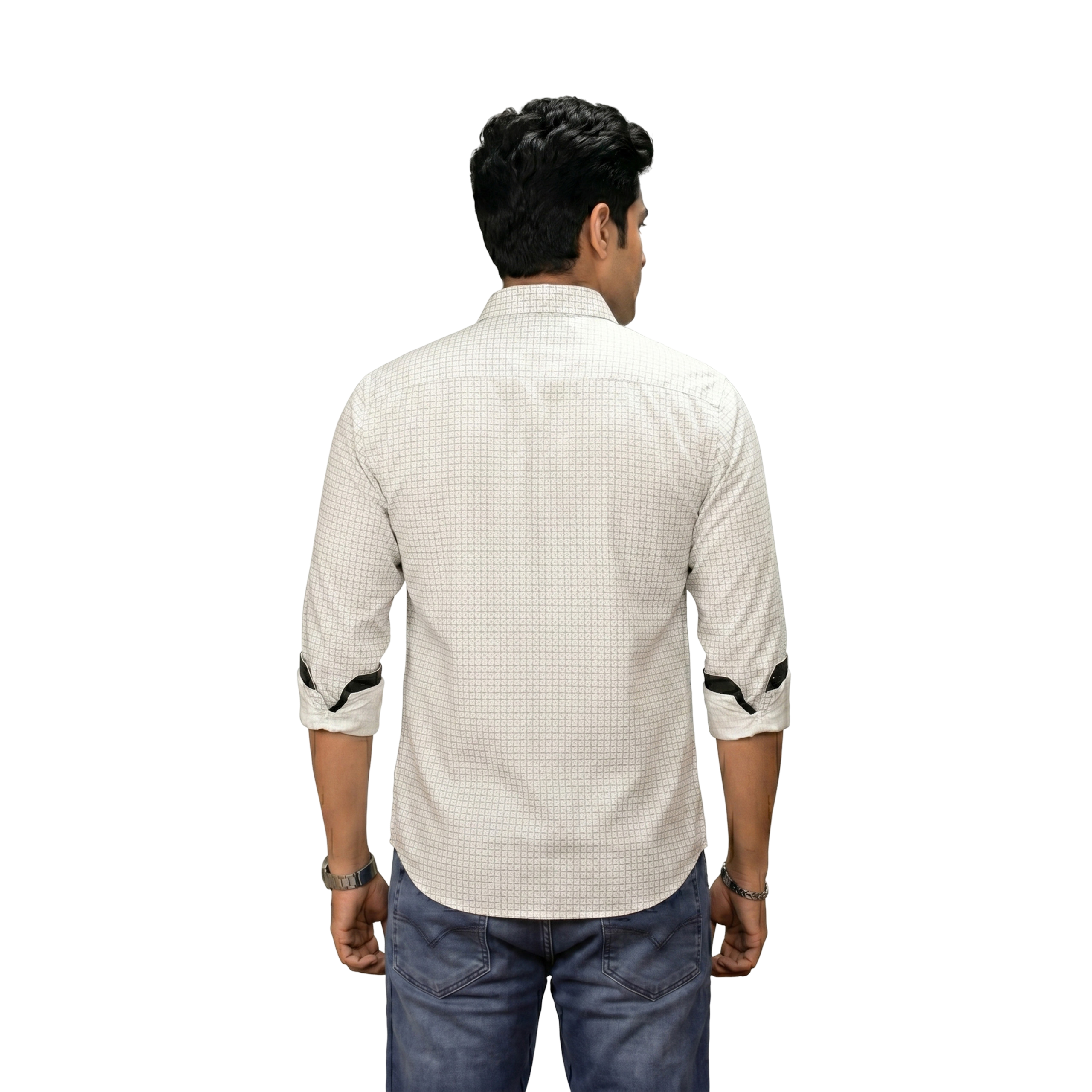 White Micro Print Long Sleeve Casual Shirt