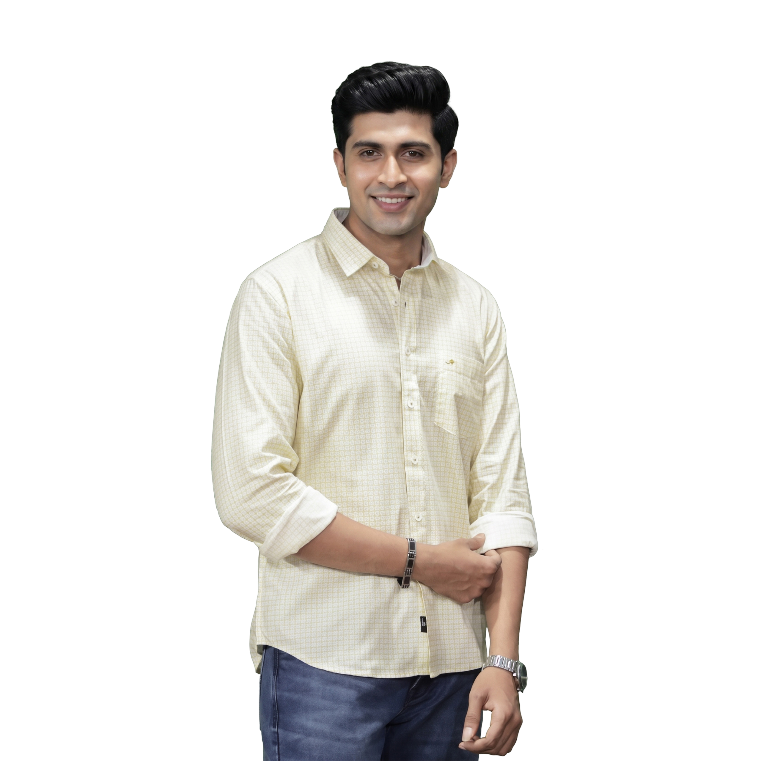 Yellow Micro Print Casual Shirt