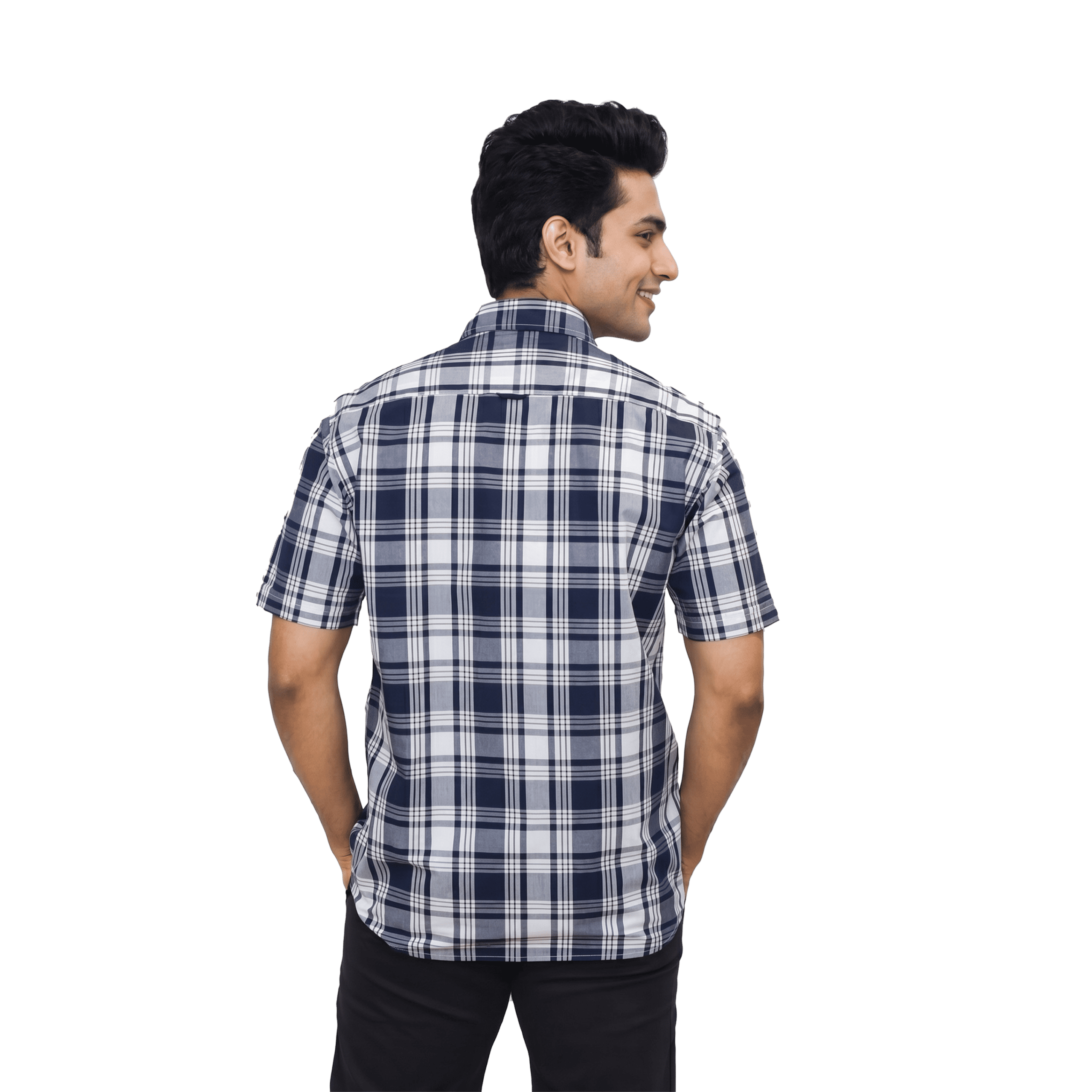 Navy Blue Checked Casual Shirt