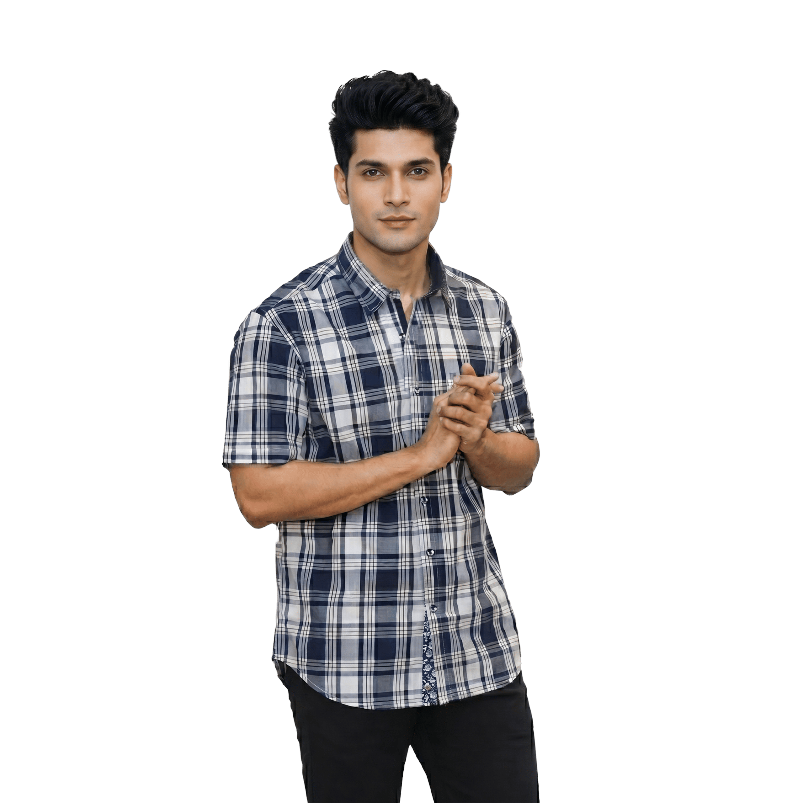 Navy Blue Checked Casual Shirt