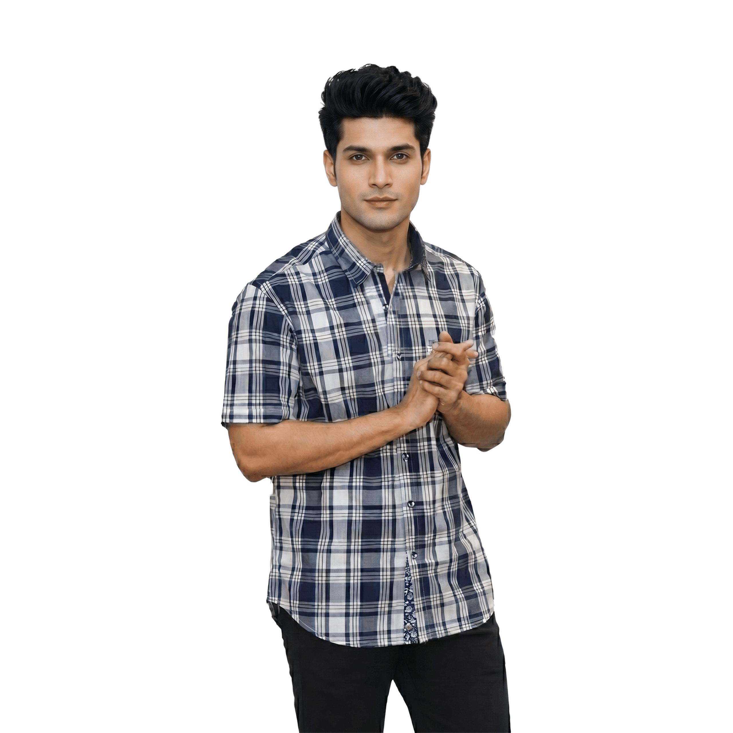Navy Blue Checked Casual Shirt