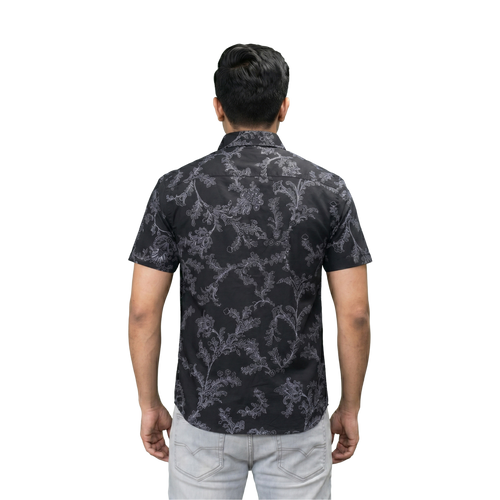 Black Floral Print Short Sleeve Casual Shirt