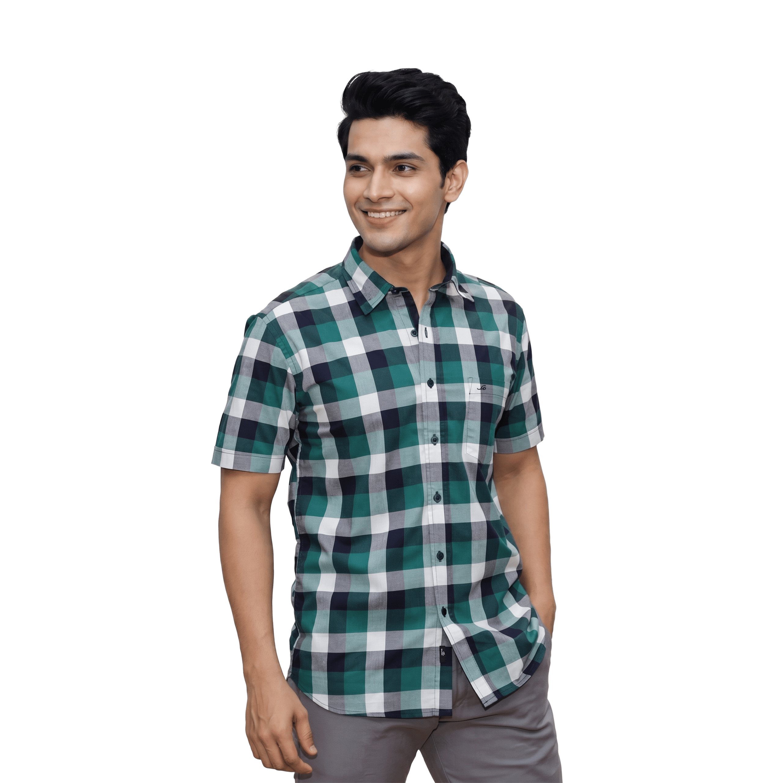பச்சை நிற கட்டமிட்ட சாதாராண சட்டை