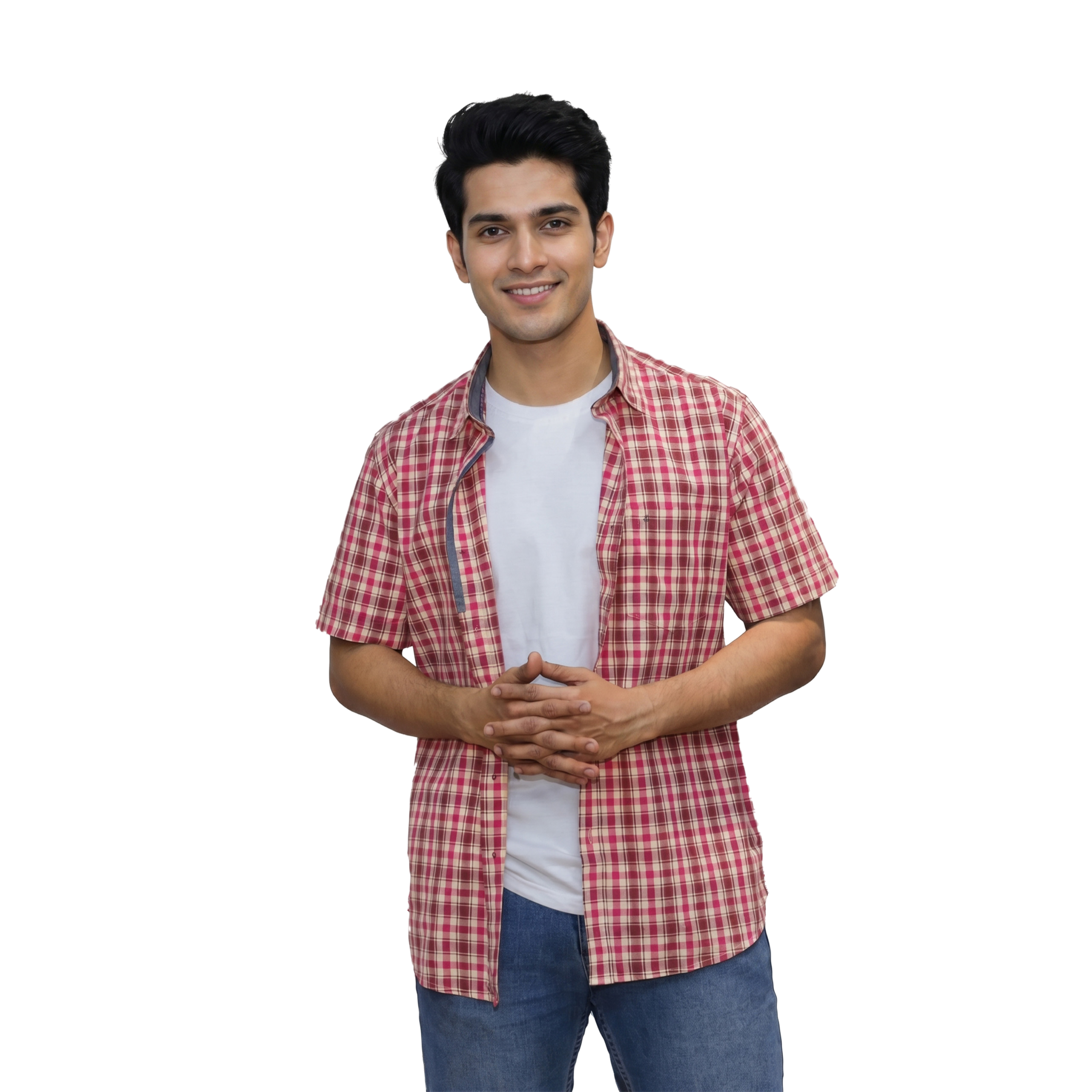 சிவப்பு பழுப்பு நிற கட்டம்போட்ட சாதாரண சட்டை