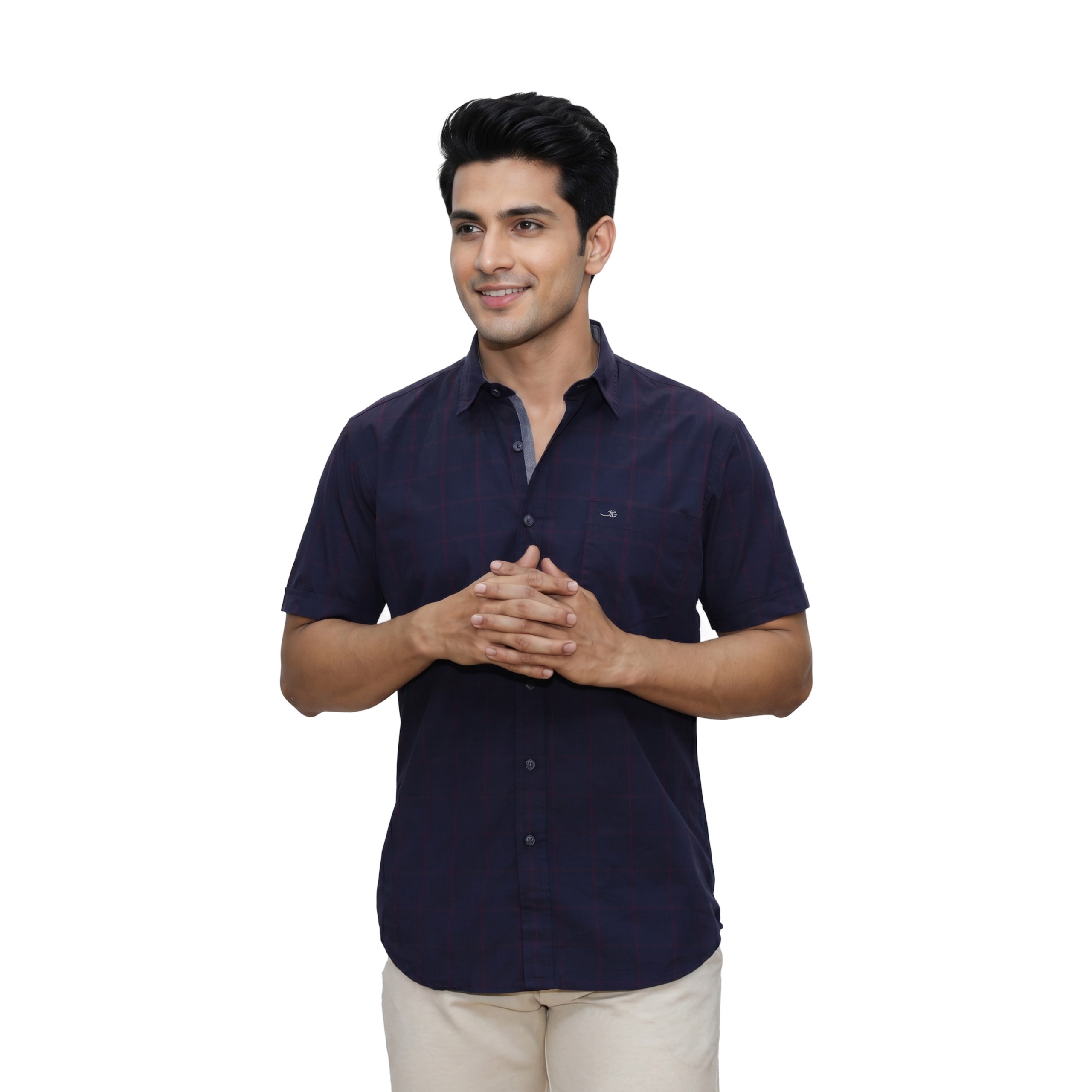நேவி செக் கேஷுவல் பட்டன் சட்டை