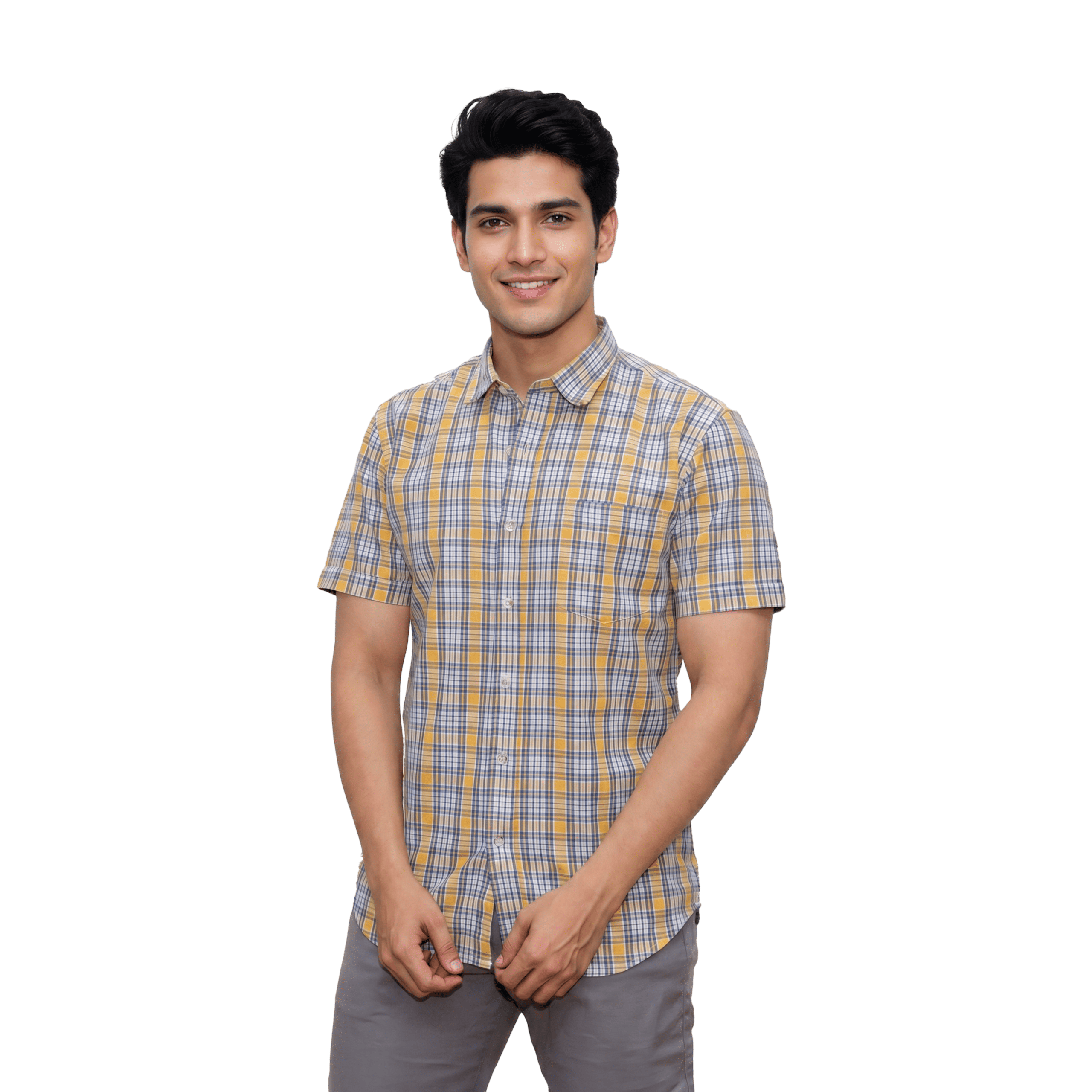Yellow Checked Casual Button Shirt