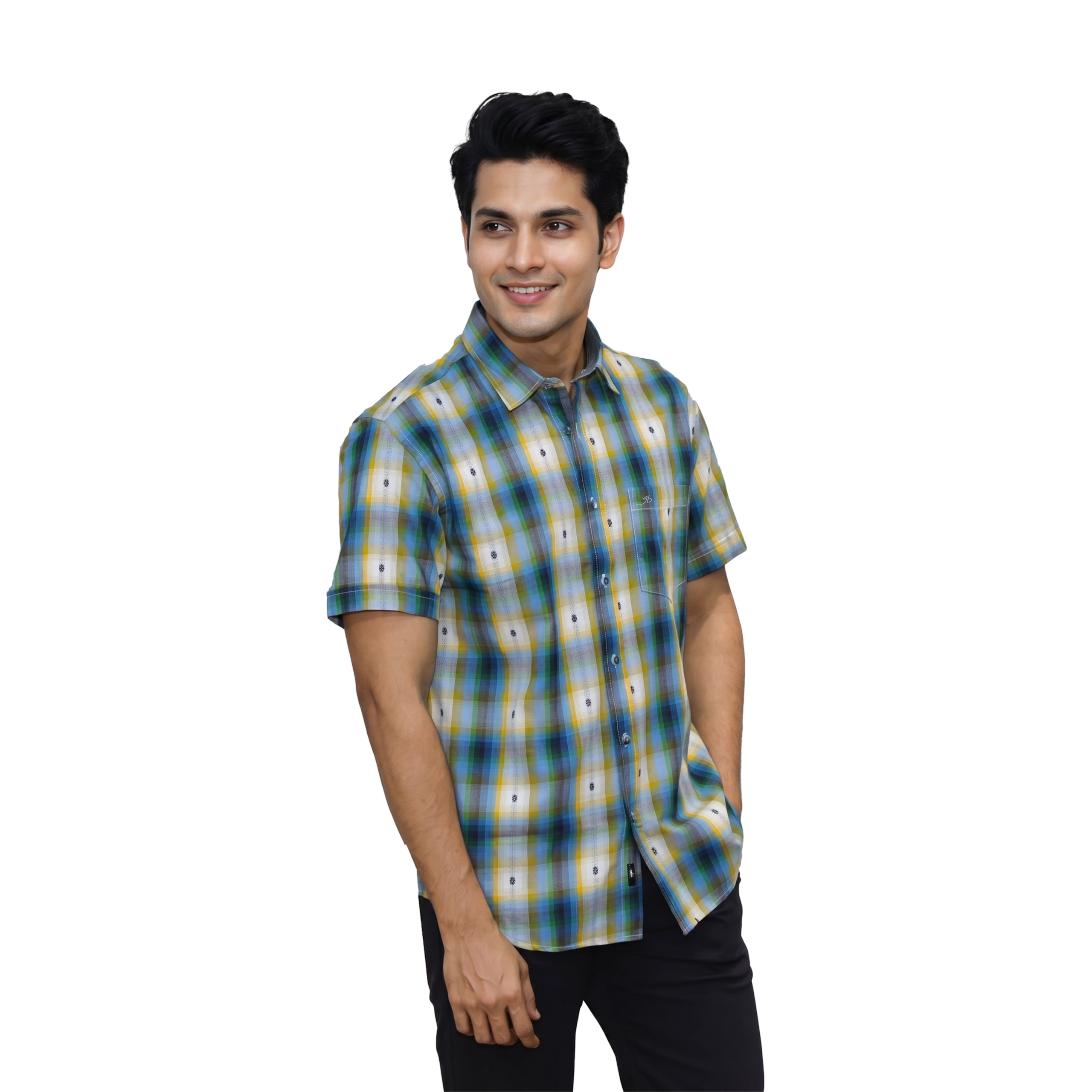 Blue and Yellow Checked Print Shirt