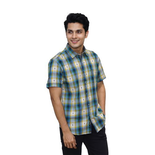 Blue and Yellow Checked Print Shirt - Grayblac