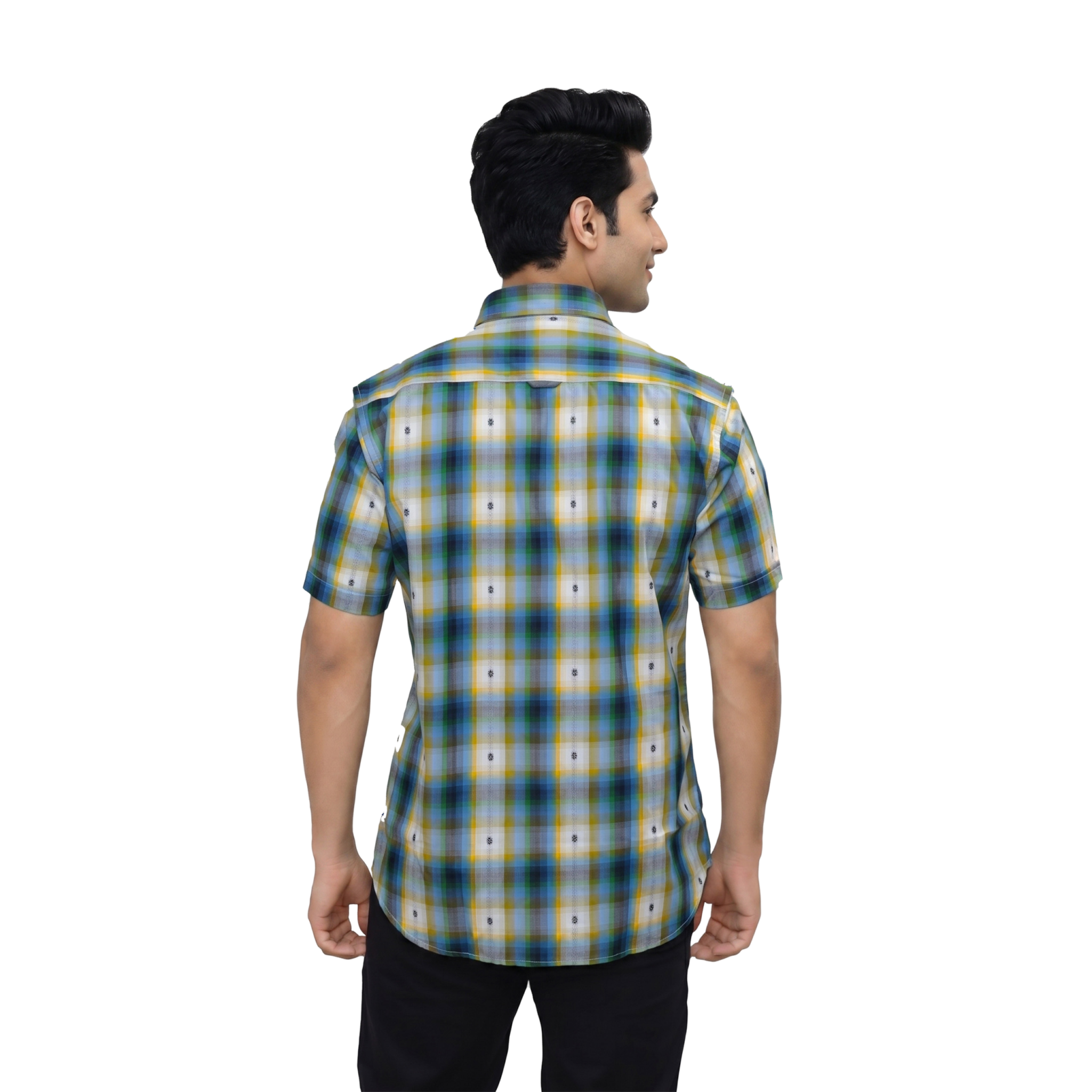 Blue and Yellow Checked Print Shirt - Grayblac