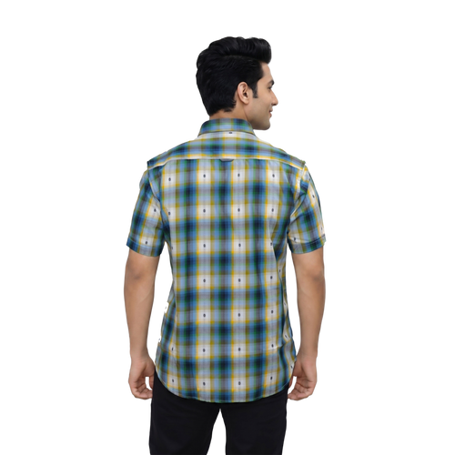 Blue and Yellow Checked Print Shirt - Grayblac