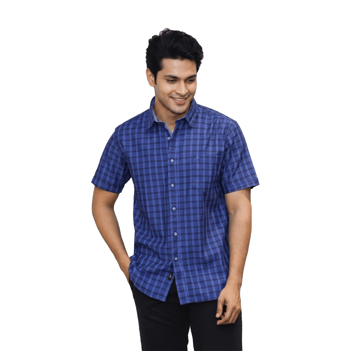 Blue Checked Casual Shirt - Grayblac