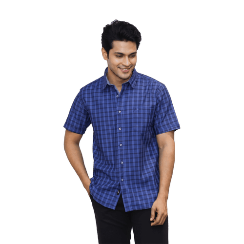 Blue Checked Casual Shirt - Grayblac