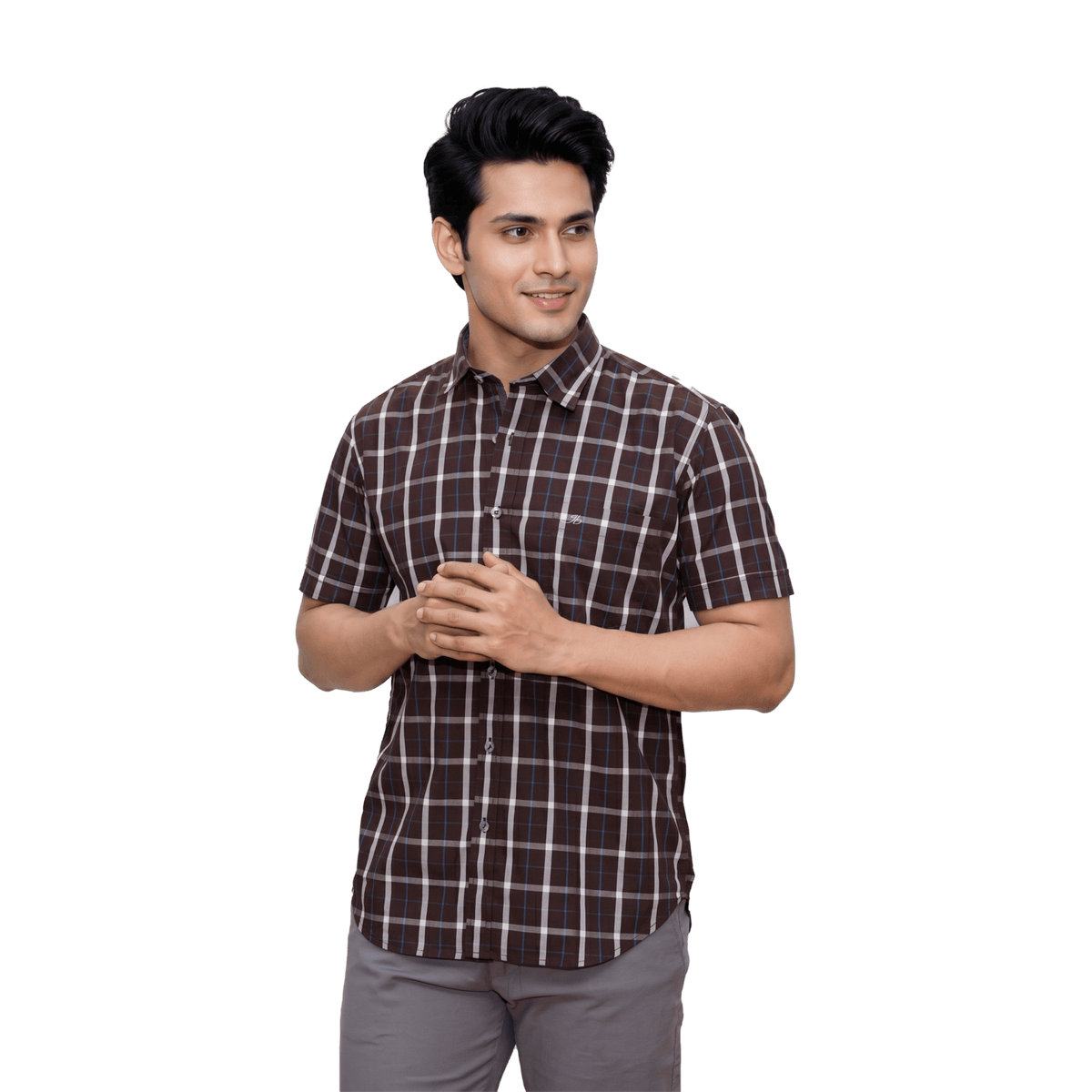 Dark Brown Checked Casual Button Shirt - Grayblac