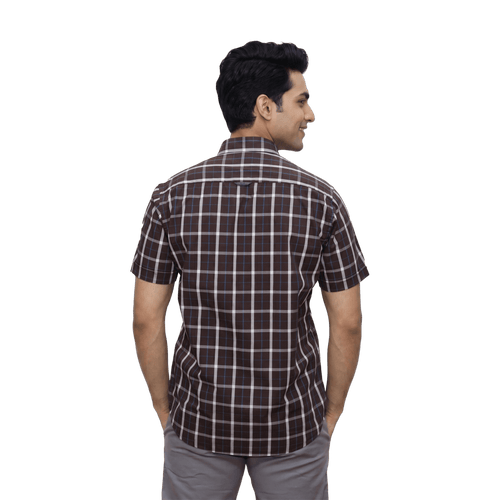 Dark Brown Checked Casual Button Shirt - Grayblac