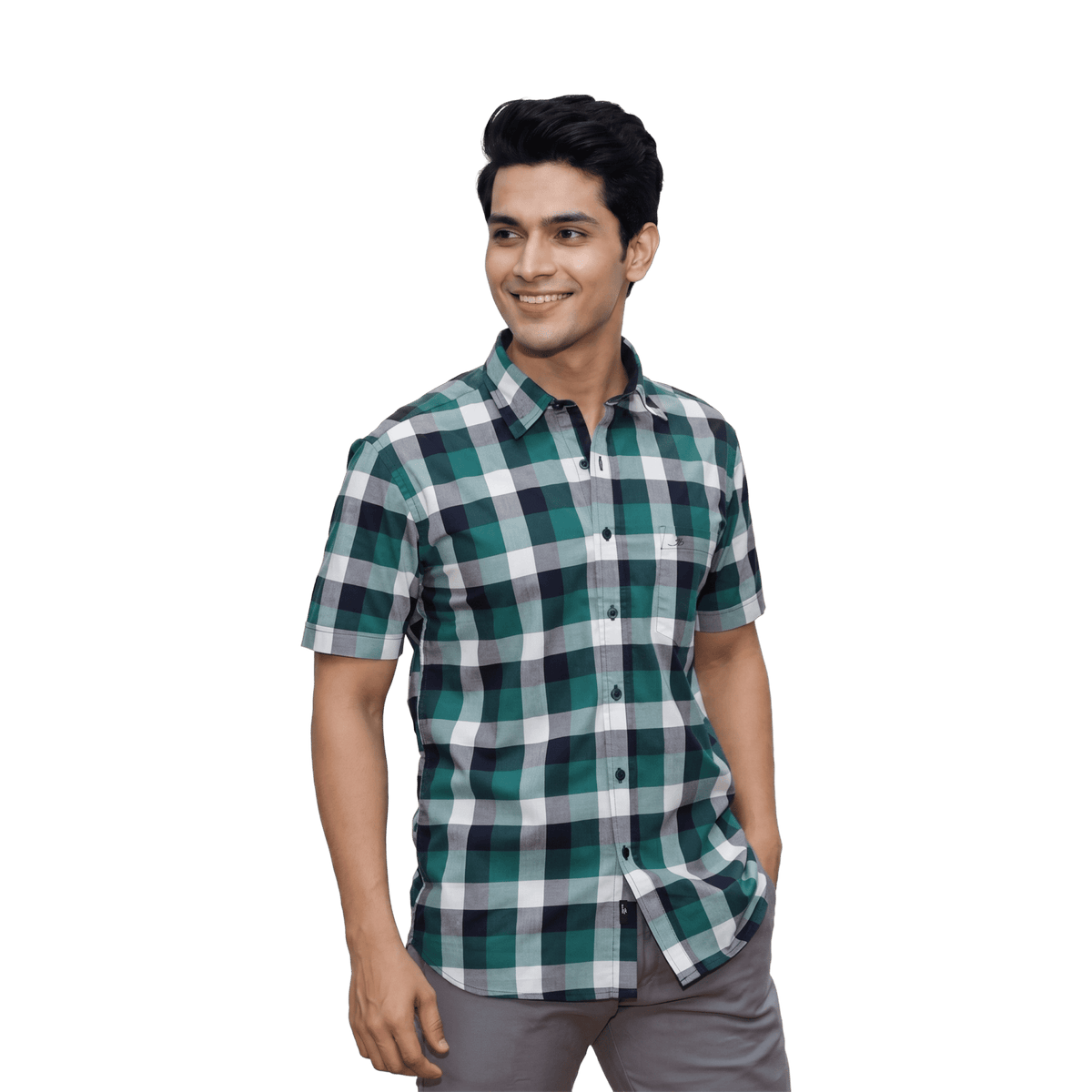 Green Checked Casual Shirt - Grayblac