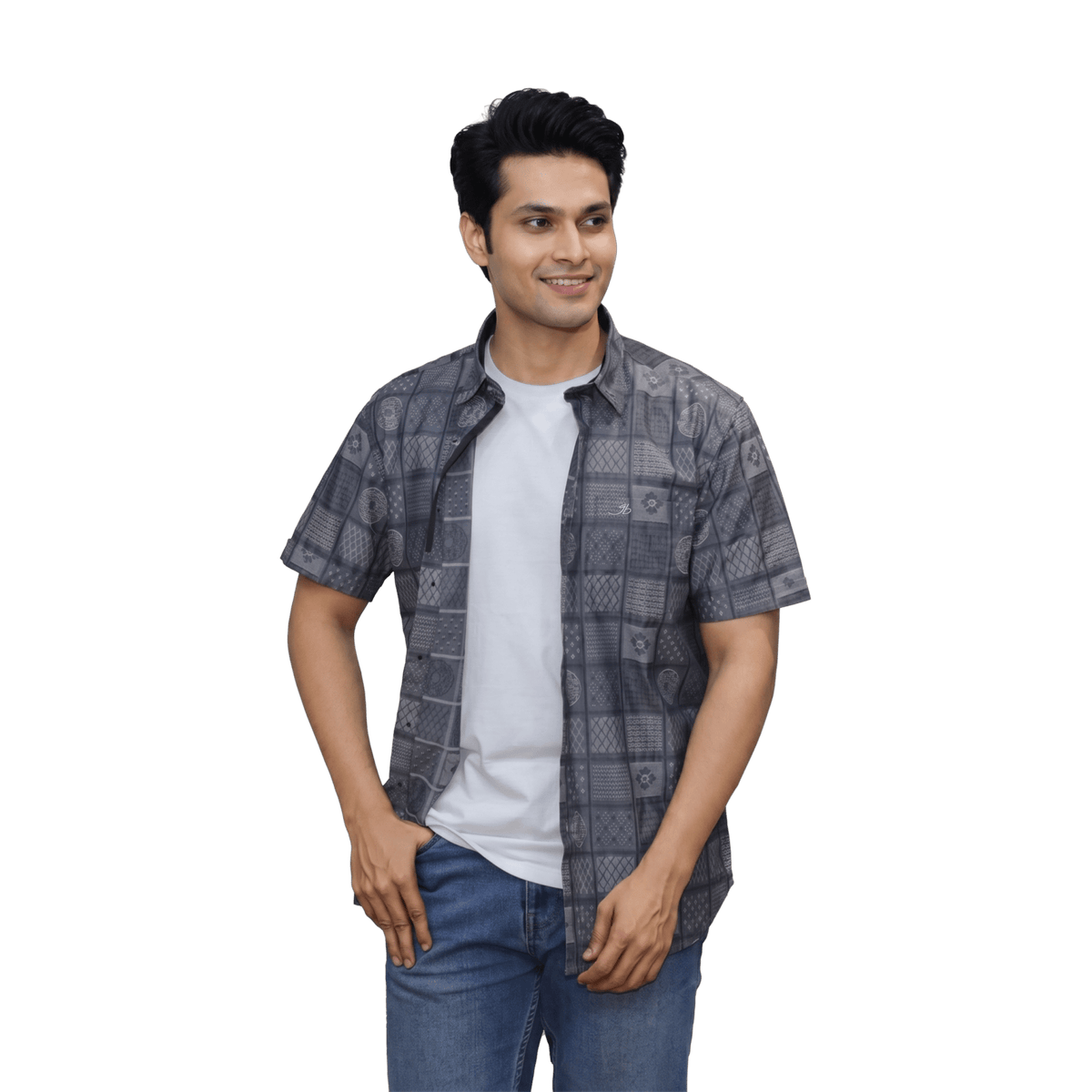 Grey Printed Casual Shirt - Grayblac