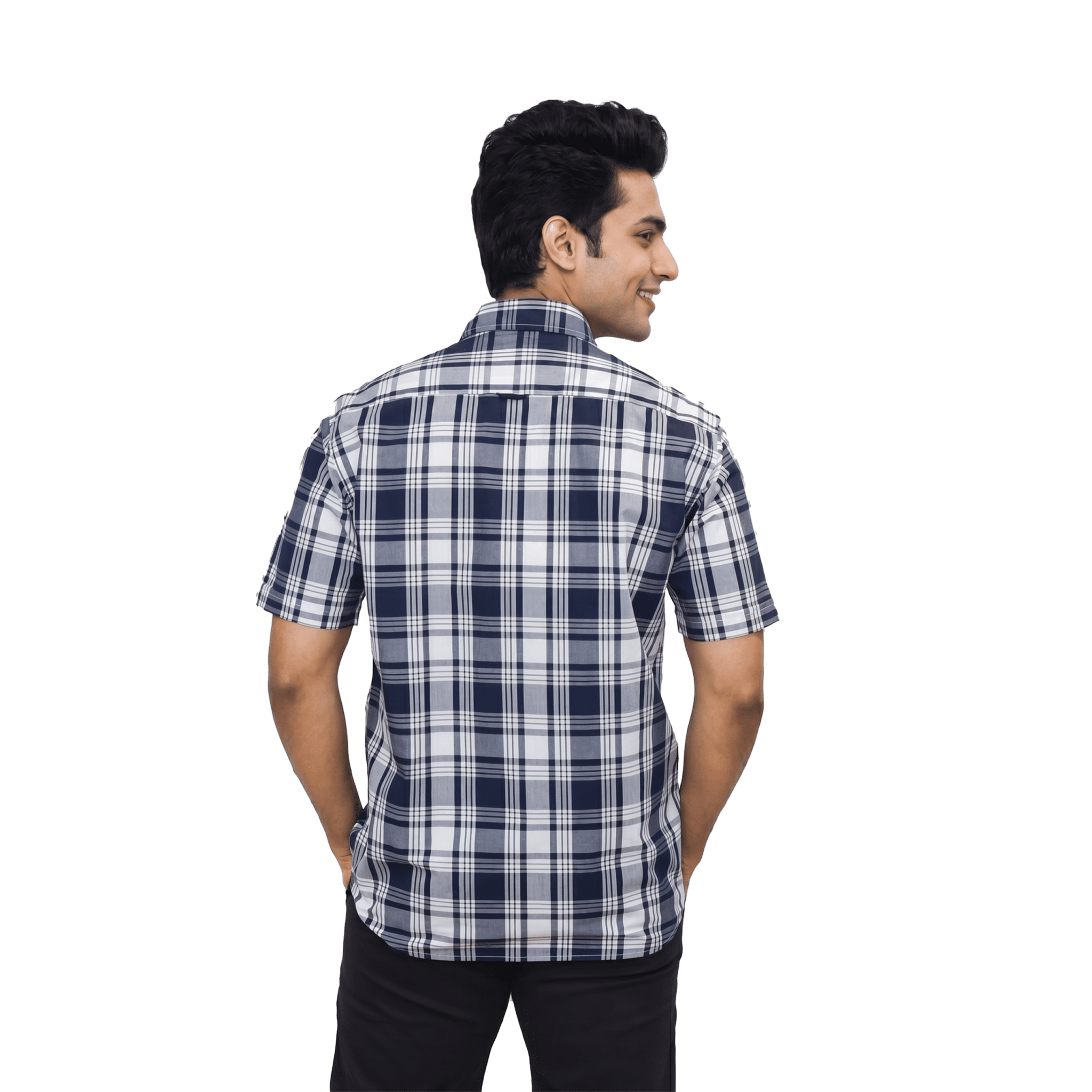 Navy Blue Checked Casual Shirt - Grayblac