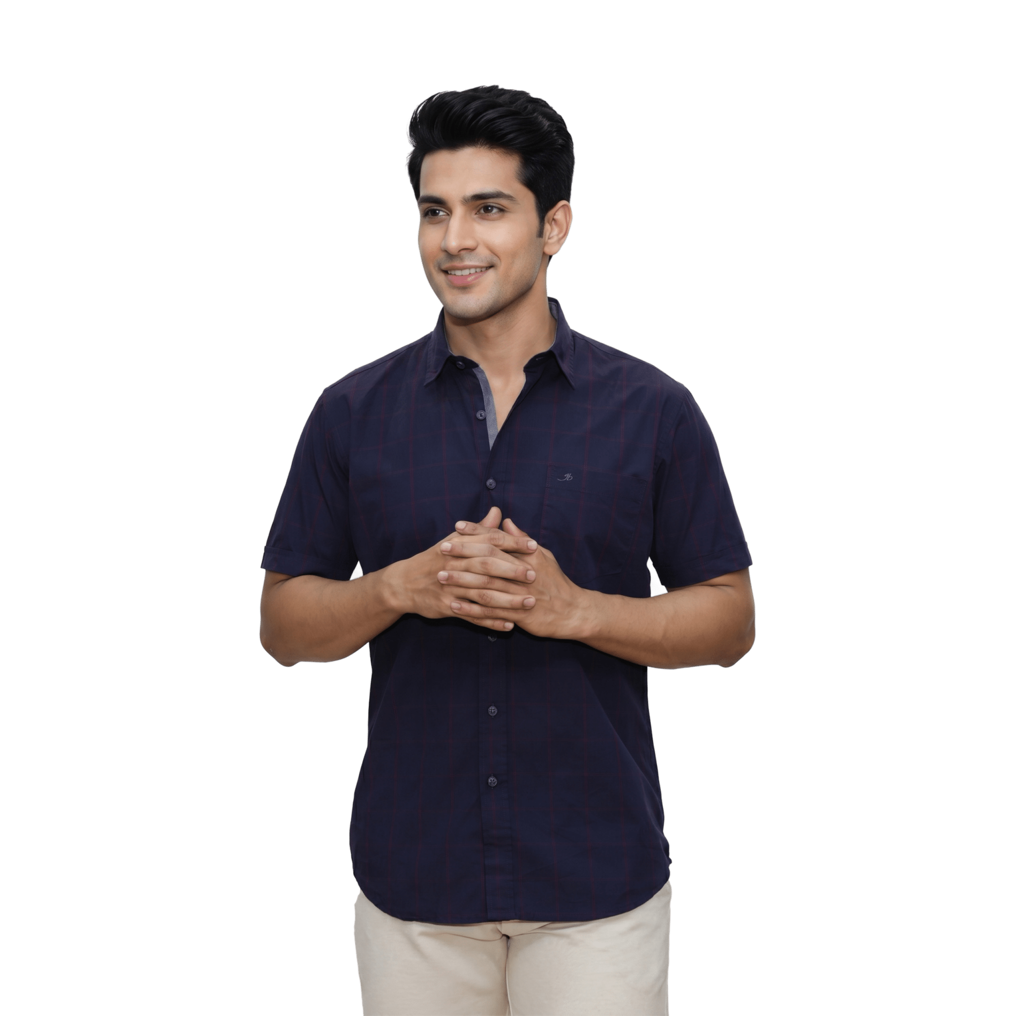 Navy Checked Casual Button Shirt - Grayblac