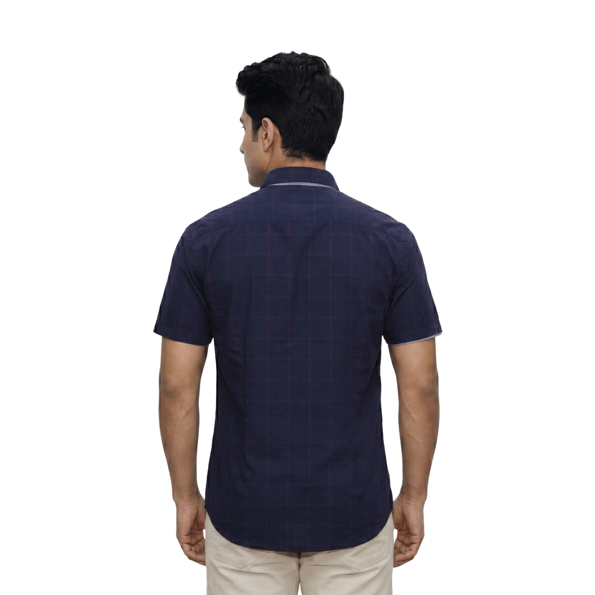 Navy Checked Casual Button Shirt - Grayblac