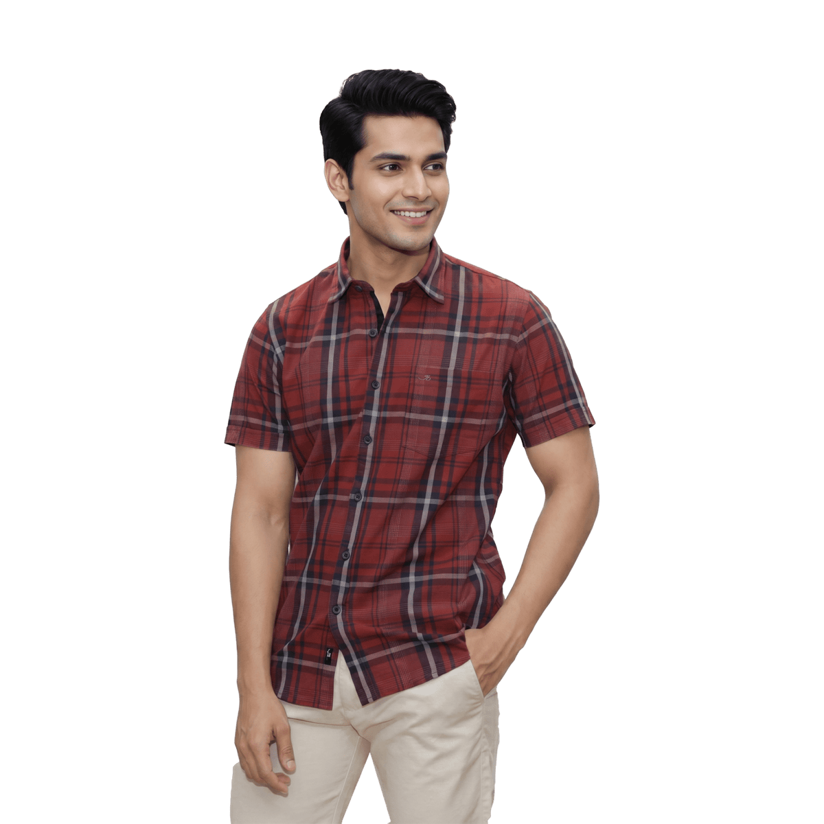 Rust Checked Casual Button Shirt - Grayblac