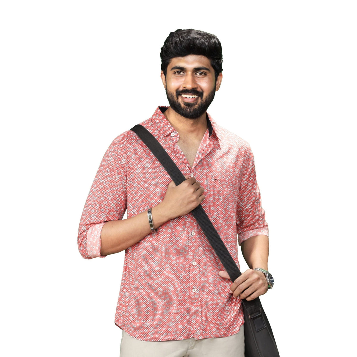 Salmon Red Printed Long Sleeve Button Up - Grayblac