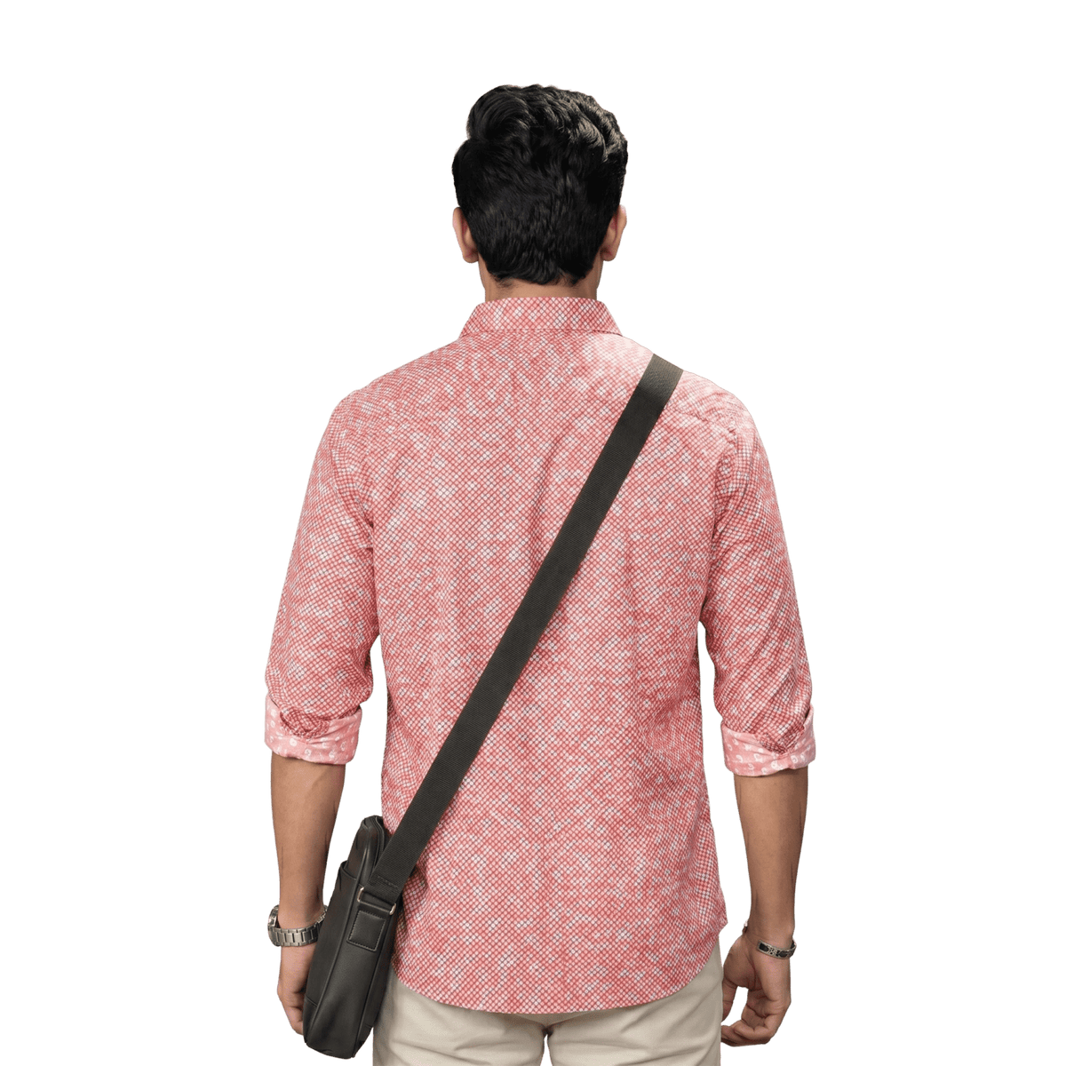 Salmon Red Printed Long Sleeve Button Up - Grayblac