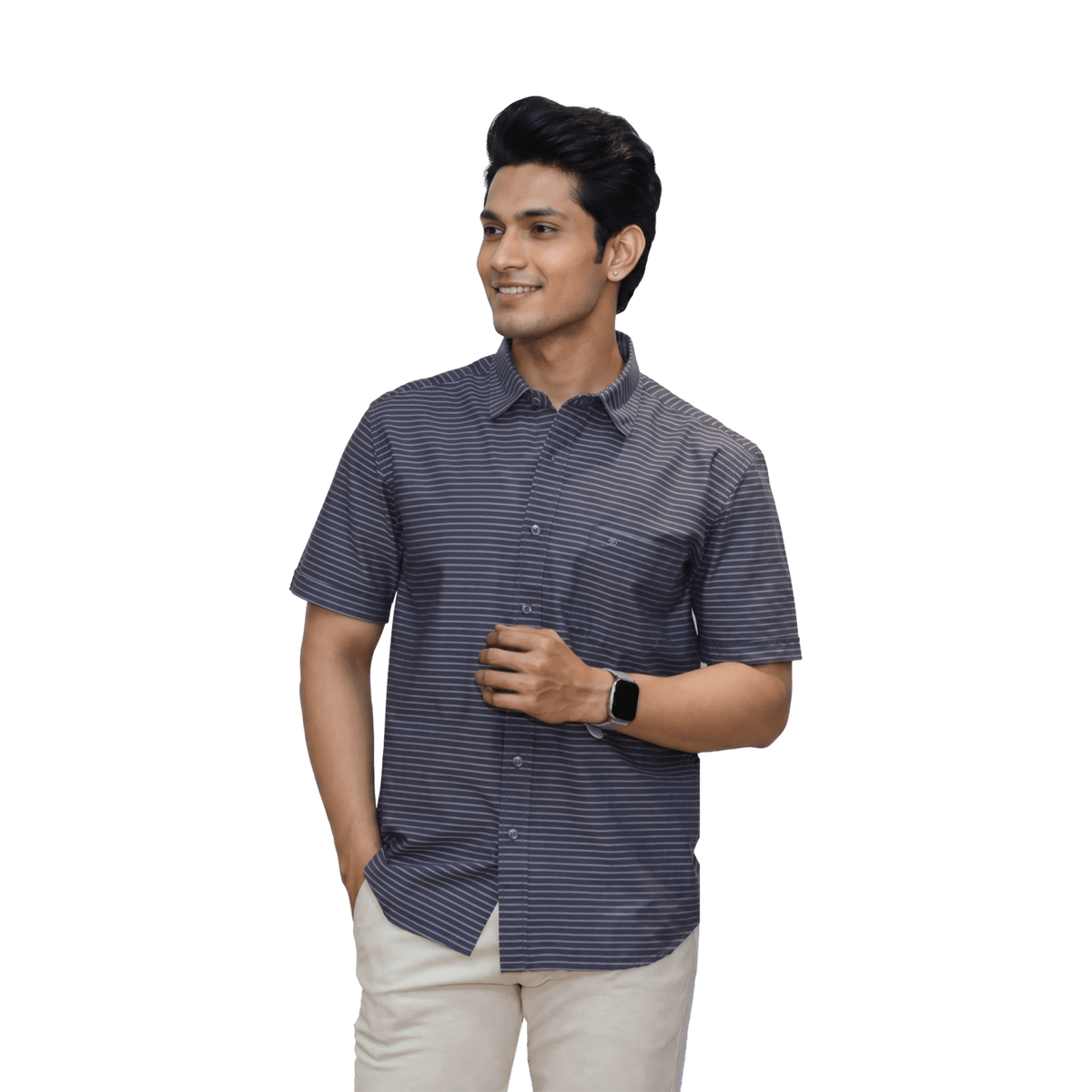 Striped Casual Button Shirt - Grayblac