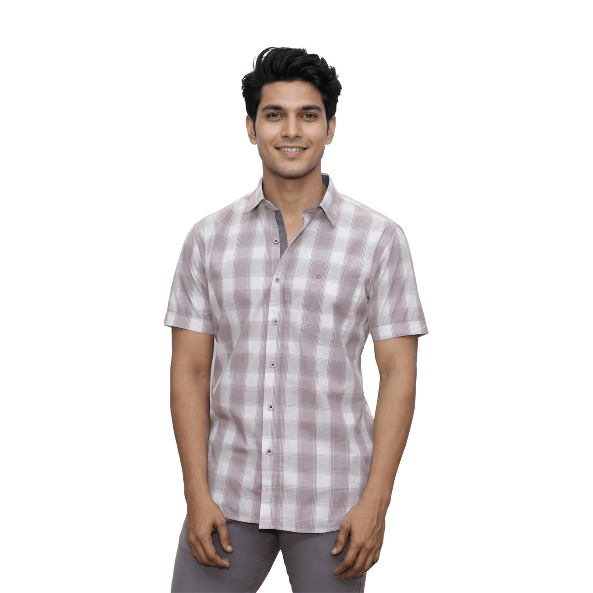Taupe Pink Checked Casual Button Shirt - Grayblac