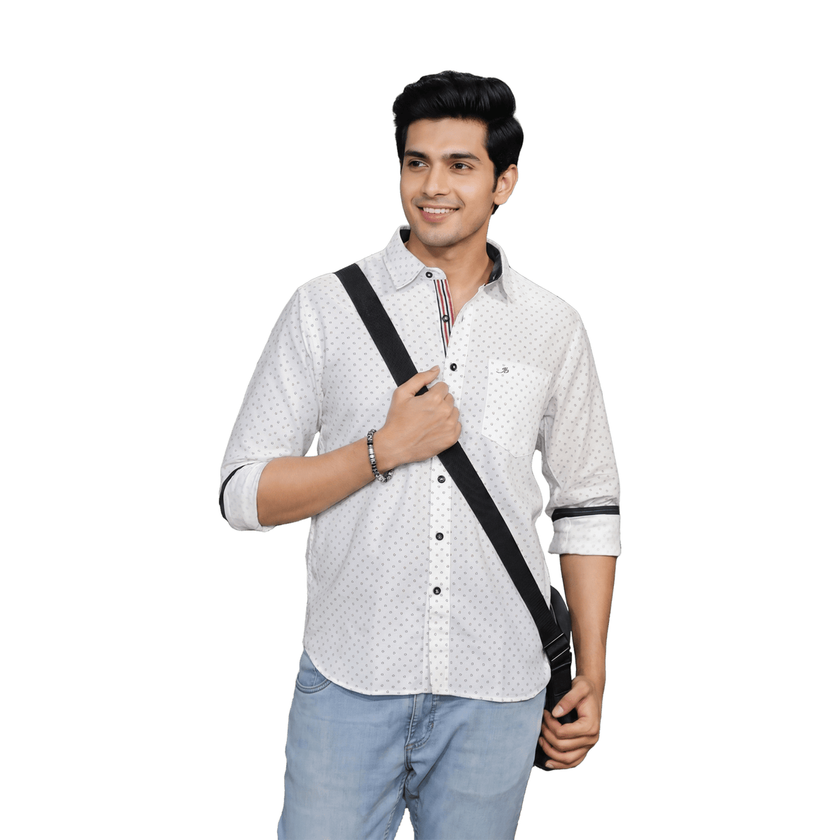 White Micro Print Casual Shirt - Grayblac