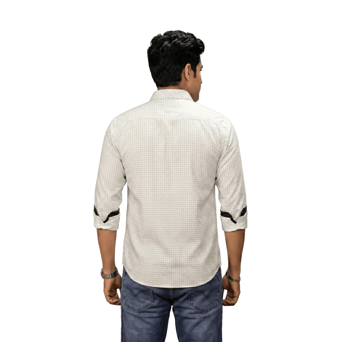 White Micro Print Long Sleeve Casual Shirt - Grayblac