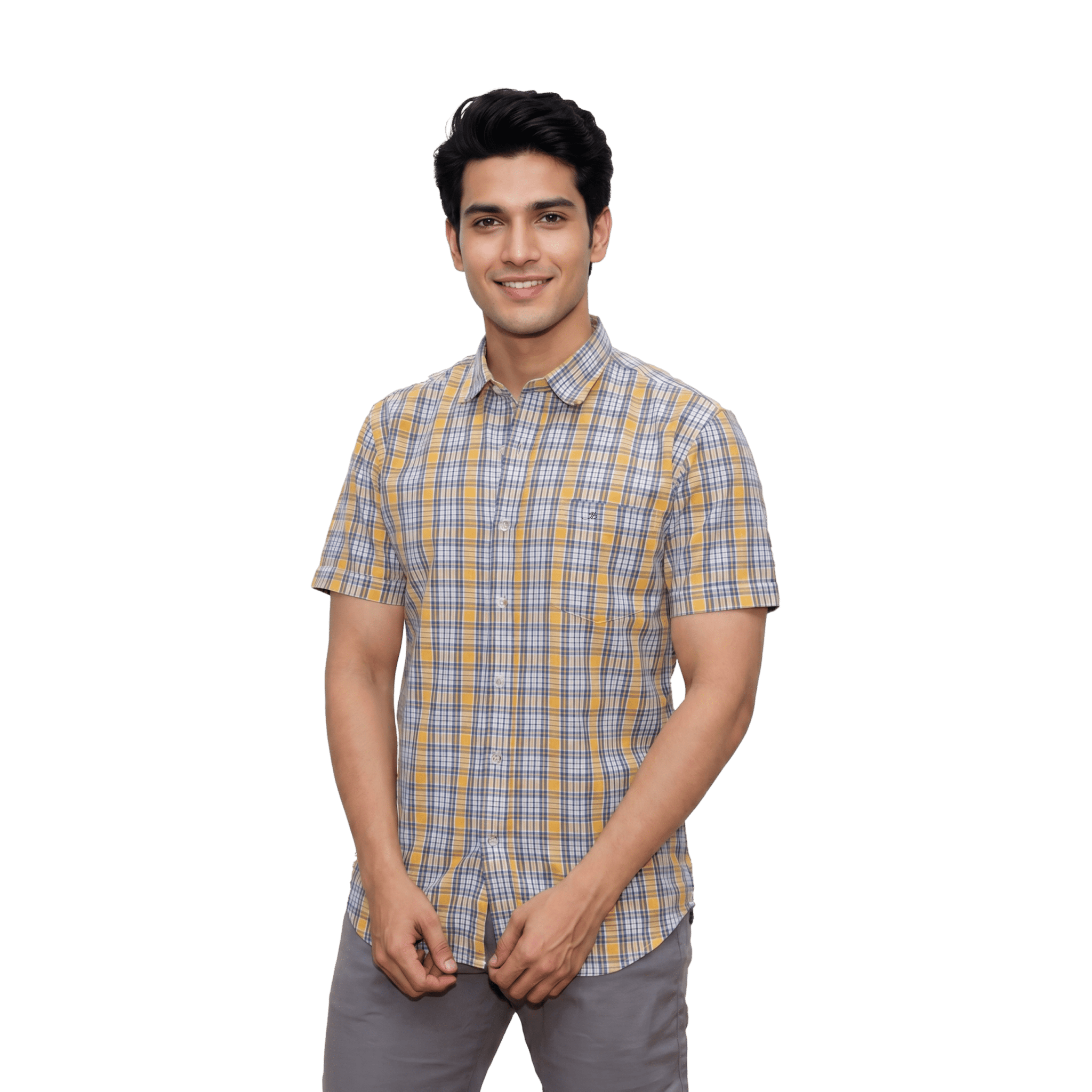 Yellow Checked Casual Button Shirt - Grayblac