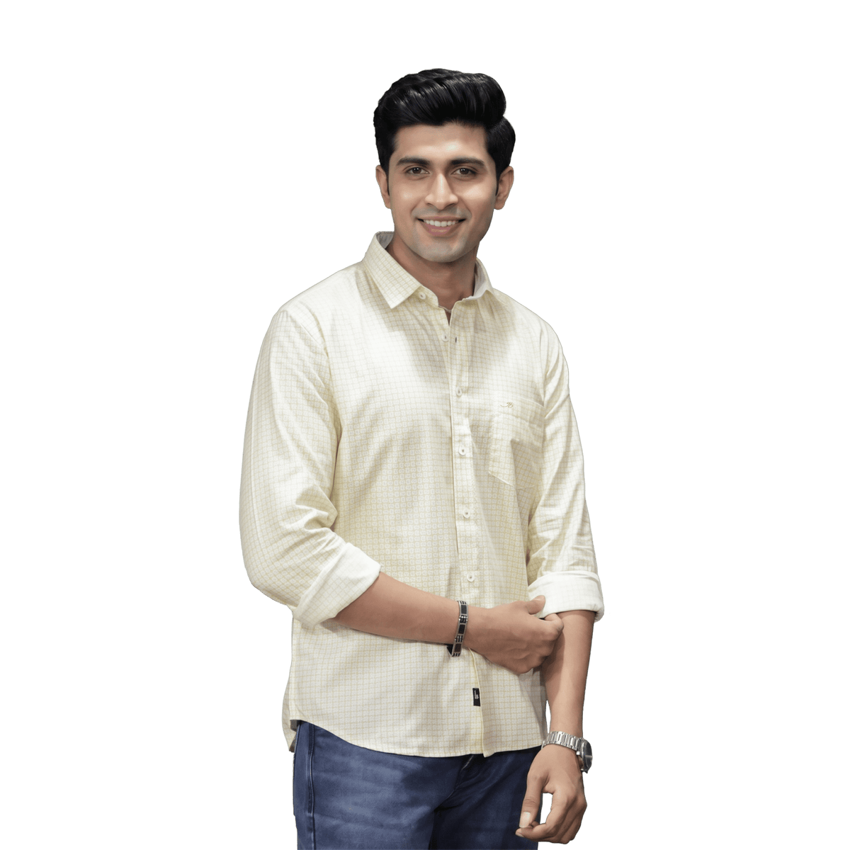 Yellow Micro Print Casual Shirt - Grayblac